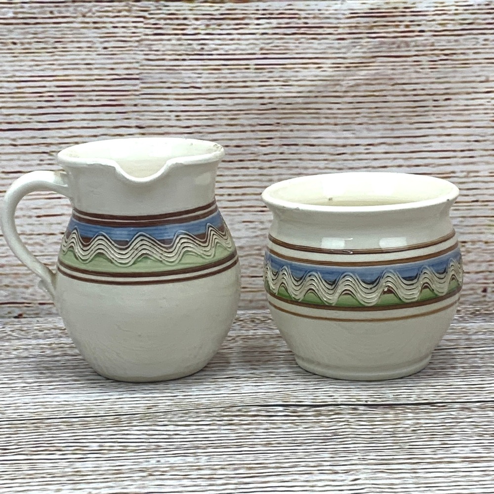 Vintage WESTCOTT Pottery Creamer Sugar Bowl Signed‎ Artisan USA Ceramic